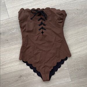 Brown Scalloped Chesapeake Maillot tie front One-Piece women’s Swimsuit